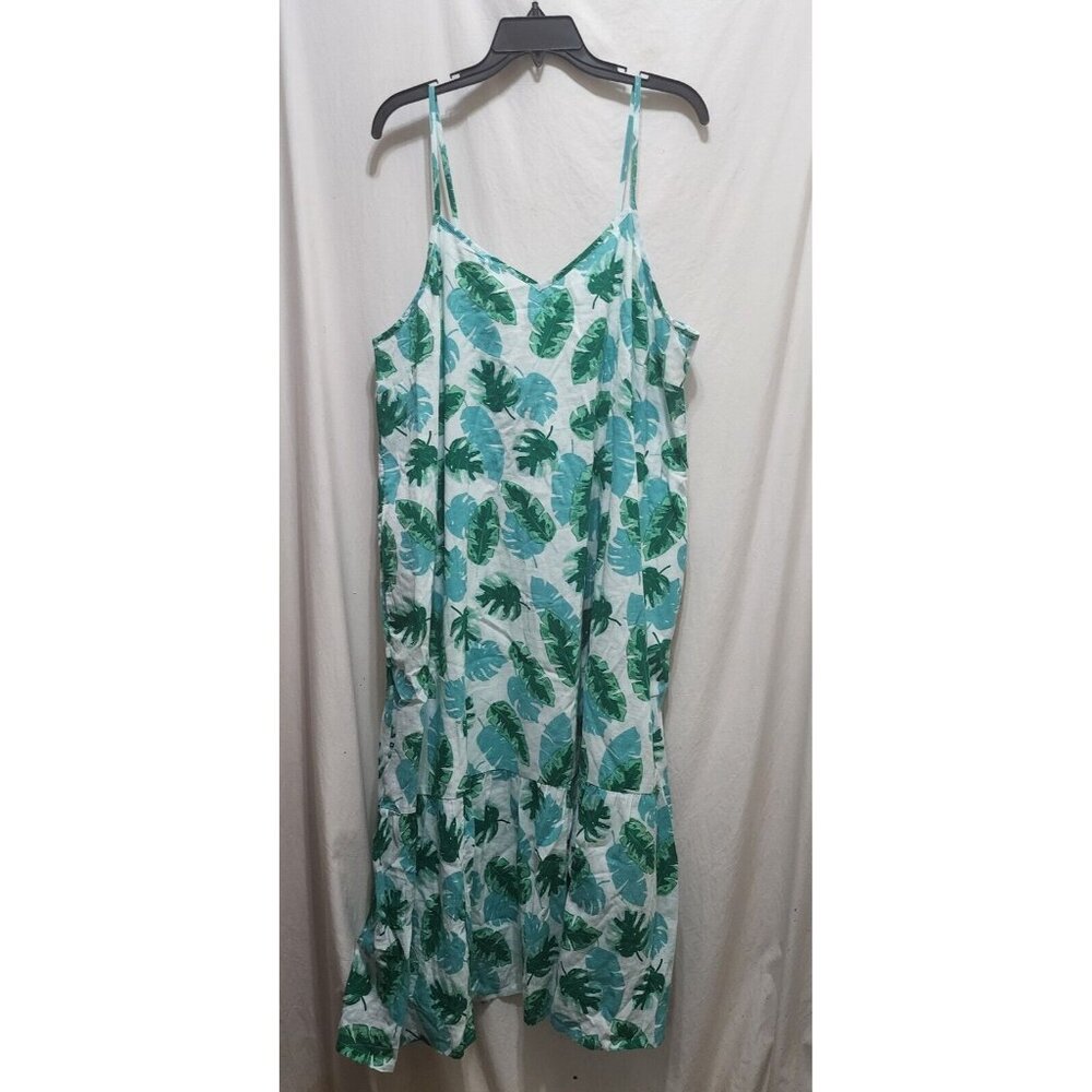 Re-Imagined by J.Crew Factory Leaf Print Green Turquoise Sleeveless Sundress XXL